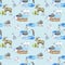 Watercolor polar animals at the zoo seamless pattern