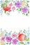 Watercolor pomegranate and flowers. Hand drawn texture with floral elements, garnets Vector background