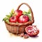 Watercolor Pomegranates In Picnic Basket: Realistic Illustration With Fantasy Elements