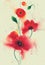 Watercolor poppies with paint splashes