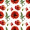 Watercolor poppies seamless pattern.