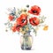 Watercolor Poppy Bouquet In Vase