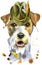 Watercolor portrait of airedale terrier dog in tyrolean hat