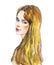 Watercolor portrait of blondie woman