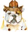 Watercolor portrait of bulldog with cowboy hat