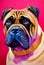 Watercolor portrait of cute Bullmastiff dog.