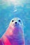 Watercolor portrait of cute harbor seal water animal.