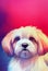 Watercolor portrait of cute Lhasa Apsos Dog.