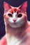 Watercolor portrait of cute Manx cat.