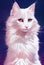 Watercolor portrait of cute Turkish Angora cat.