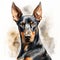 Watercolor Portrait Of Doberman Pinscher In Calm And Elegant Style