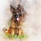 Watercolor portrait of German Shepherd dog.