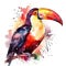Watercolor portrait of a gorgeous toucan in colorful, bright, vibrant, and trippy colors