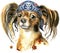 Watercolor portrait of long-haired toy terrier in biker bandana