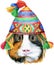 Watercolor portrait of Sheltie guinea pig in chullo hat on white background
