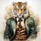 watercolor portrait showcases sophisticated business suited tiger blend of strength and refinement