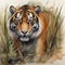 Watercolor Portrait of a Tiger in the Meadow