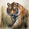 Watercolor Portrait of a Tiger in the Meadow