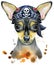 Watercolor portrait of toy terrier wearing biker bandana