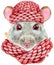 Watercolor portrait of white rat with pink knitted hat