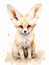 Watercolor Portrayal of a Fennec Fox with Large Ears AI Generated