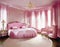 Watercolor of A posh bedroom setting with a pink