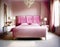 Watercolor of A posh bedroom setting with a pink