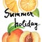 Watercolor poster fruit with orange, peach and hand lettering.