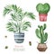 Watercolor potted plants set.