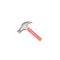 Watercolor ppencils hand drawn illustration of hammer with red handle isolated on white