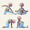 Watercolor pregnancy yoga set Vector illustration.