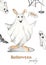 Watercolor premade card Halloween party with ghost hare, spider, bat, ghosts
