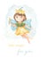 Watercolor premade card little magic with a little garden fairy with a magic wand