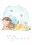 Watercolor premade card Sweet dreams with a little garden fairy lying on the grass