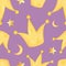 Watercolor princess crowns and stars seamless pattern on purple background