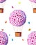 Watercolor print with purple  balloons, Sakura, pink balloon, watercolor stains and butterflies. Seamless background2