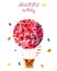 Watercolor print with red balloon balloons, Sakura, pink balloon, watercolor stains and butterflies