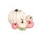 Watercolor pumpkin composition, floral pumpkins, Halloween clip art, autumn design elements, fall arrangement, Harvest