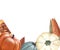 Watercolor pumpkins orange and blue color, pumpkin pie, autumn leaves and apple. Thanksgiving Day dinner concept. Hand