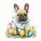 Watercolor Puppy French Bulldogs Flowers Pajams Yellow Easter Eggs Generative AI