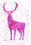 Watercolor purple deer on a white background with purple splashes. Winter deer