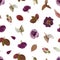 Watercolor purple flowers seamless pattern, background, textures, backdrop