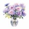 Watercolor Purple Flowers In Vase: Delicate Realism Clip Art