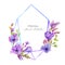 Watercolor purple freesia flowers geometric stylish frame