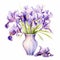 Watercolor Purple Iris In Vase: Elegant And Romantic Floral Arrangement