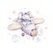 Watercolor purplecute animal safary elephant and airplane. sky scene plane and balloons, clouds. Baby Boy and girl