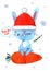 Watercolor rabbit, christmas, snowing card