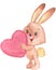 Watercolor rabbit hare with big heart isolated illustration on white background