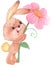 Watercolor rabbit hare with flower isolated illustration on white background