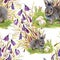 Watercolor rabbits with flowers seamless pattern vector illustration